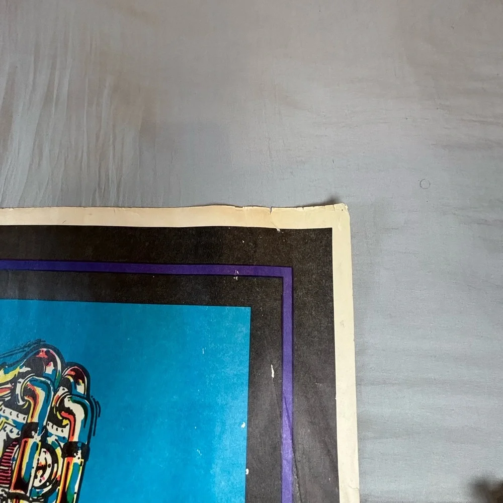 Vintage 1970s Black Light Poster Hot‎ Rod Grim Reaper 34.75x3 Inch